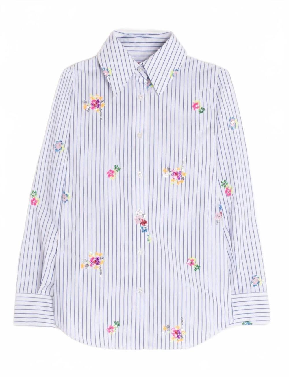 NEW VILAGALLO women's mafalda rayas striped shirt with floral sequin detailing i